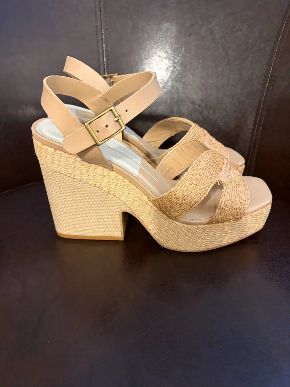 Dolce Vita Beige Braided Platform Wedge Sandals shoes tan camel women’s size 7.5